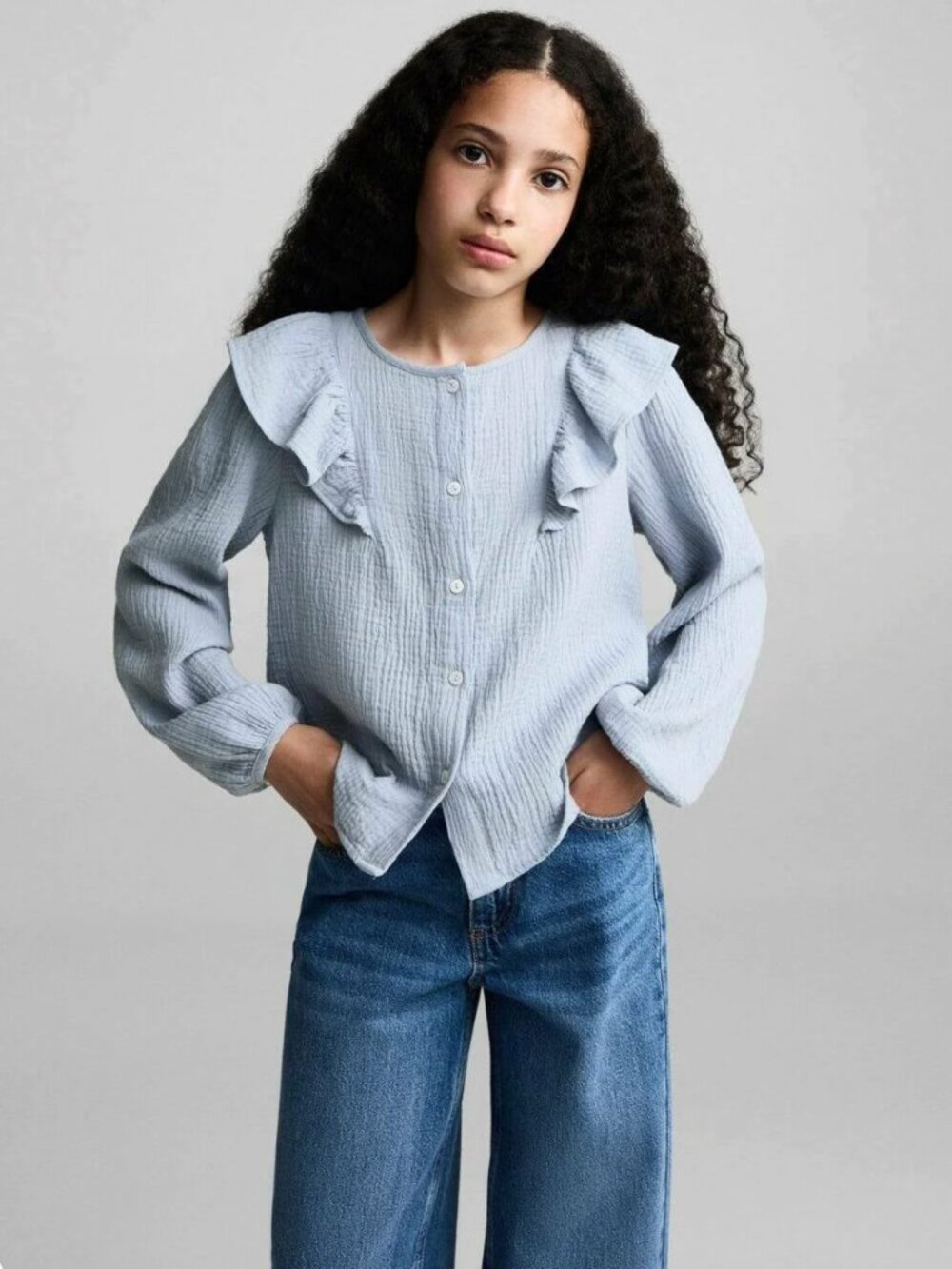 Mango Kids Blue Muslin Blouse Girls 10 Pastel